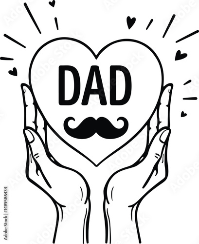 Love for Dad: A heartfelt illustration showcasing a hand holding a heart-shaped emblem inscribed with 