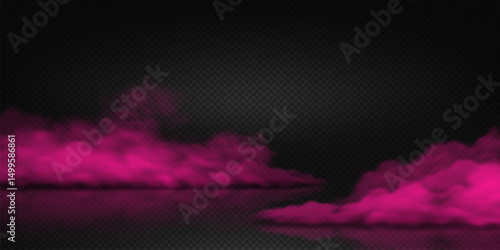 Vivid pink smoke on floor cloud on dark transparent backdrop enhancing abstract visuals. Perfect for design projects with modern and futuristic themes, creating dynamic and colorful effects.