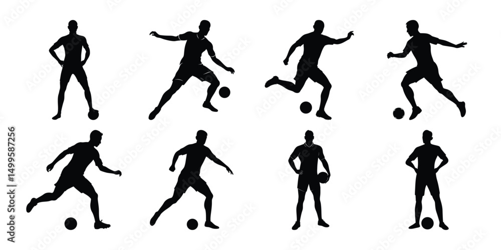 Silhouette set of people playing football soccer vector on white background, playing different positions Silhouette set of people playing football soccer vector on white background, playing different positions