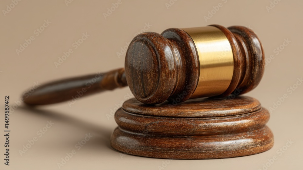 Obraz premium Rustic wooden gavel on a simple background representing justice and policy adjustment tools in economic discussions