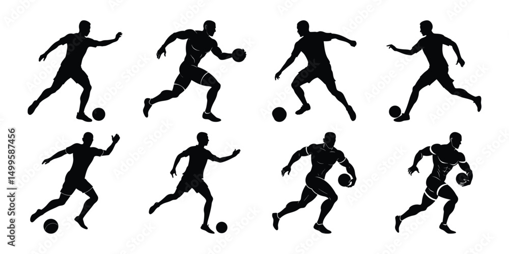 Silhouette set of people playing football soccer vector on white background, playing different positions Silhouette set of people playing football soccer vector on white background, playing different positions