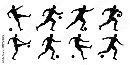 Silhouette set of people playing football soccer vector on white background, playing different positions