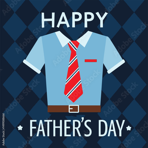 Father's Day Celebration: A stylish shirt and tie adorn this Father's Day illustration, celebrating paternal love and appreciation. The backdrop is adorned with geometric patterns.