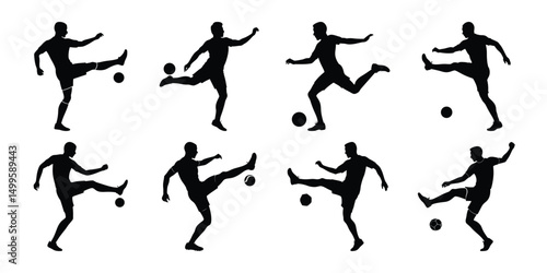 Silhouette set of people playing football soccer vector on white background, playing different positions