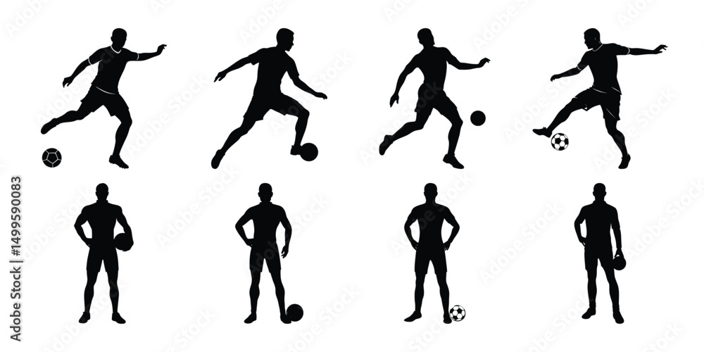 Silhouette set of people playing football soccer vector on white background, playing different positions Silhouette set of people playing football soccer vector on white background, playing different positions
