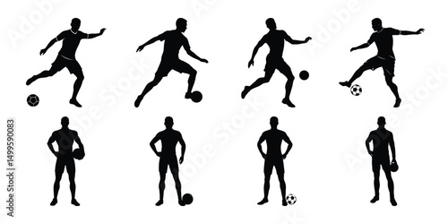 Silhouette set of people playing football soccer vector on white background, playing different positions
