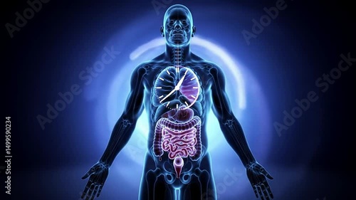 Human body anatomy illustration with biological clock concept. 4K UHD