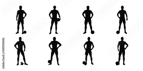 Silhouette set of people playing football soccer vector on white background, playing different positions