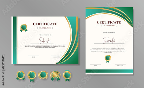 Elegant Green and Gold Wavy Certificate of Appreciation Template