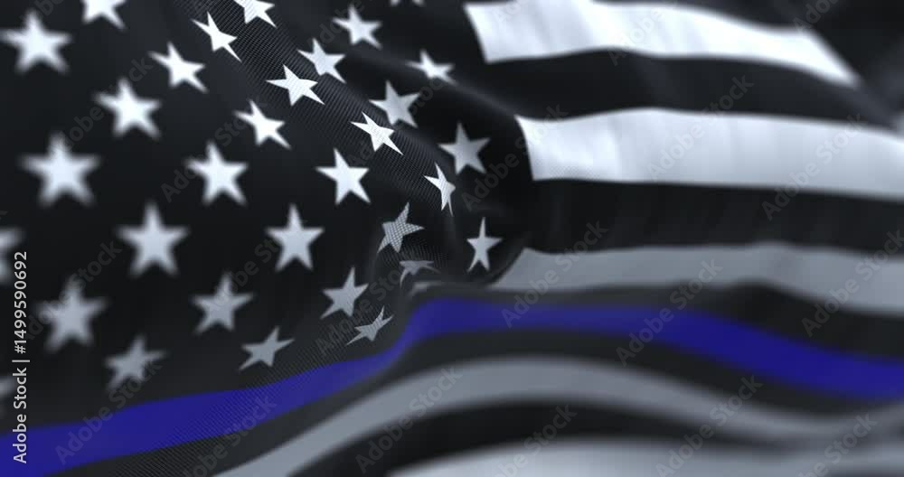 The flag of the US in the Thin Blue Line variant waving