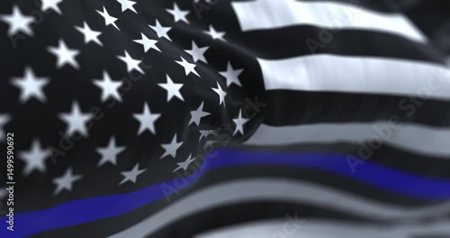 The flag of the US in the Thin Blue Line variant waving