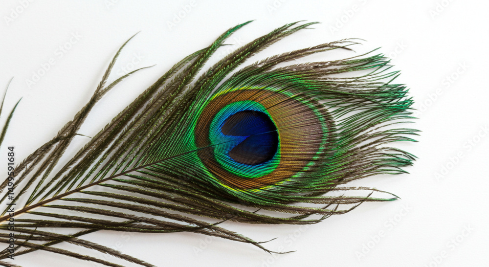 Fototapeta premium A vibrant peacock feather showcasing exquisite colors and intricate design.