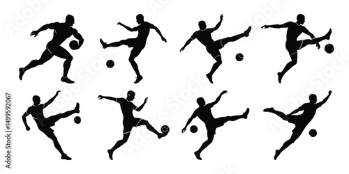 Silhouette set of people playing football soccer vector on white background, playing different positions