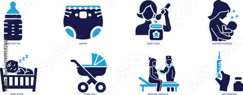  Baby & Mother Care Icons. baby care, mother care, baby bottle, diaper, 