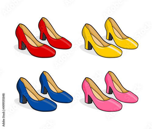 colorful cartoon high heel shoes illustration