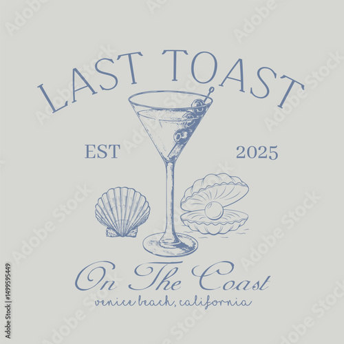 last toast beach club vector design, wine drinks glass toasting vector artwork for t shirt, poster, graphic print, summer party, social club. Party poster design. Drinks, Cocktails, Typography.
