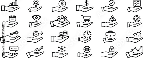 business hand icon with another object, business icon set