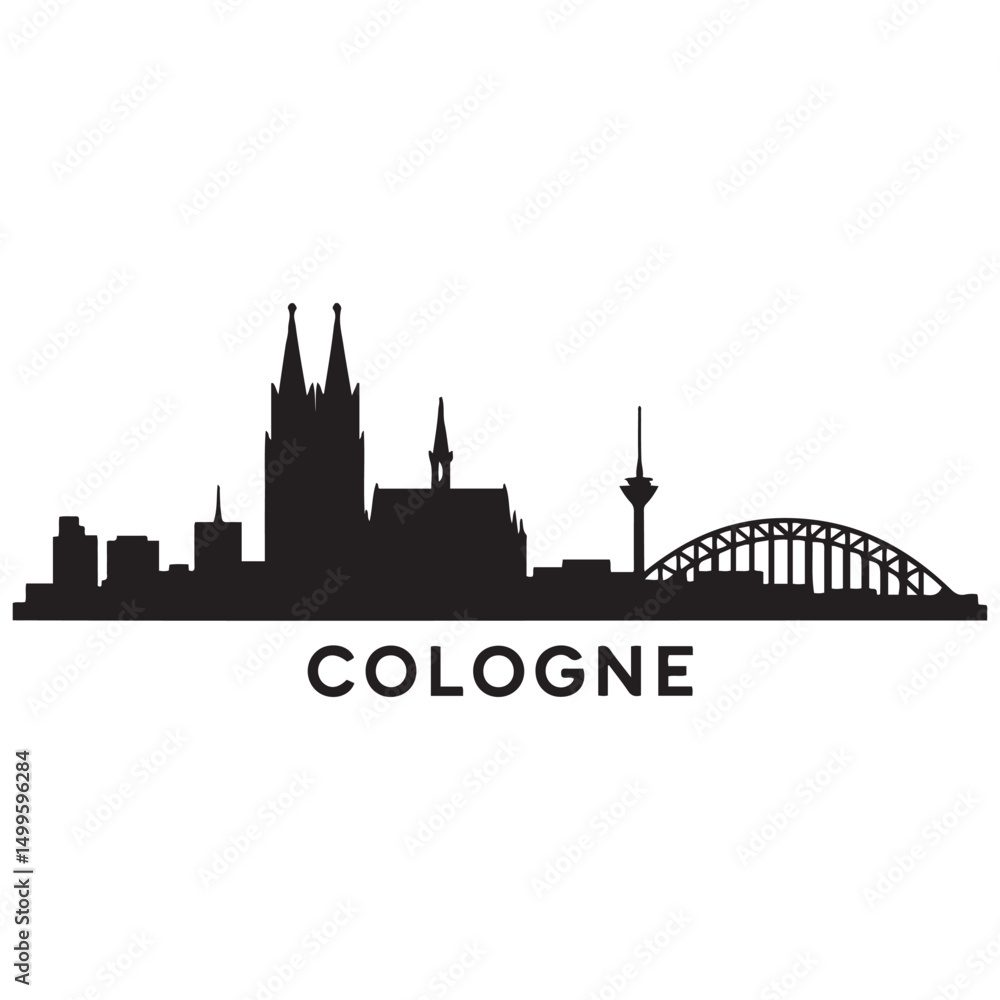 Fototapeta premium Vector Cologne skyline. Travel Cologne landmarks. Business and tourism concept for presentation, banner, website. Vector black silhouette. with white background