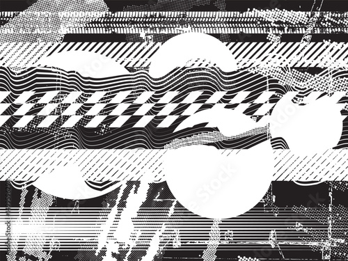 Glitch distorted grunge layer . Noise destroyed texture. Checkered race grunge flag . Overlay grunge texture .Distressed effect .Vector shapes with a speed lines and tire tracks screen print texture.