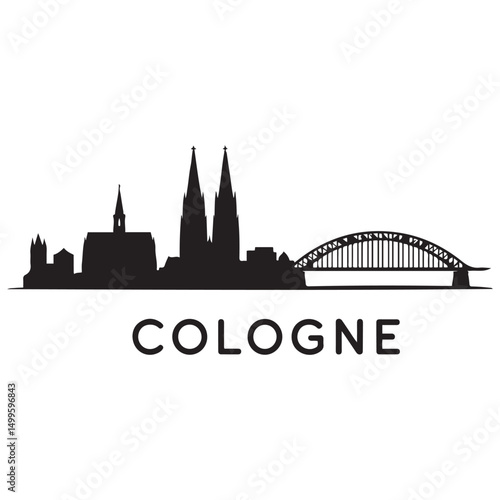 Vector Cologne skyline. Travel Cologne landmarks. Business and tourism concept for presentation, banner, website. Vector black silhouette. with white background