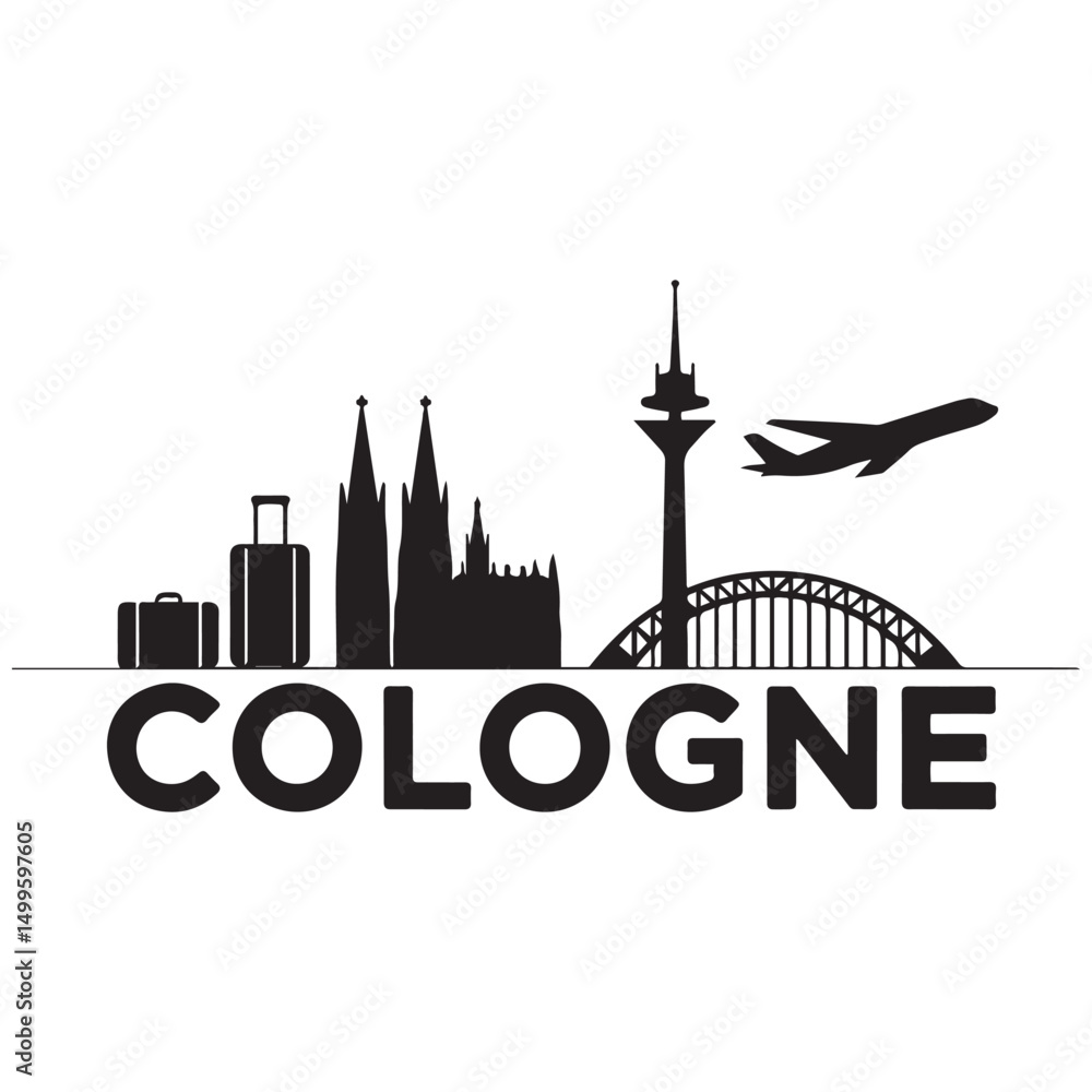 Fototapeta premium Vector Cologne skyline. Travel Cologne landmarks. Business and tourism concept for presentation, banner, website. Vector black silhouette. with white background