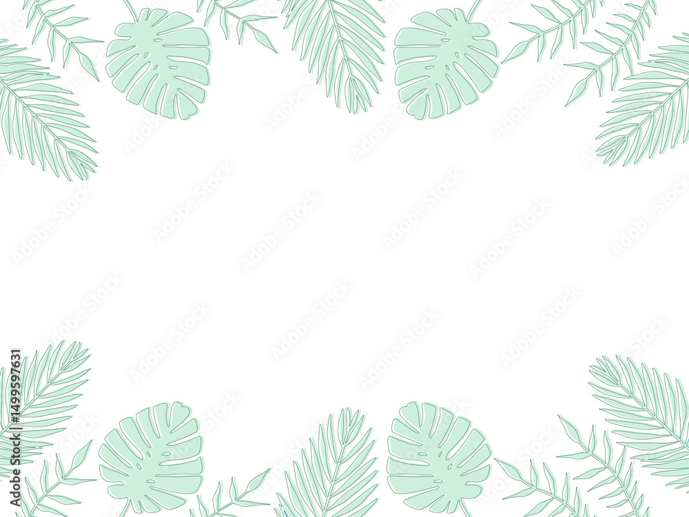 Naklejka premium Tropical Leaf Frame - Green Tone (Transparent PNG)