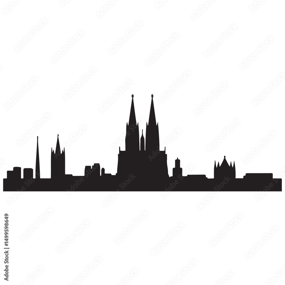 Vector Cologne skyline. Travel Cologne landmarks. Business and tourism concept for presentation, banner, website. Vector black silhouette. with white background Vector Cologne skyline. Travel Cologne landmarks. Business and tourism concept for presentation, banner, website. Vector black silhouette. with white background