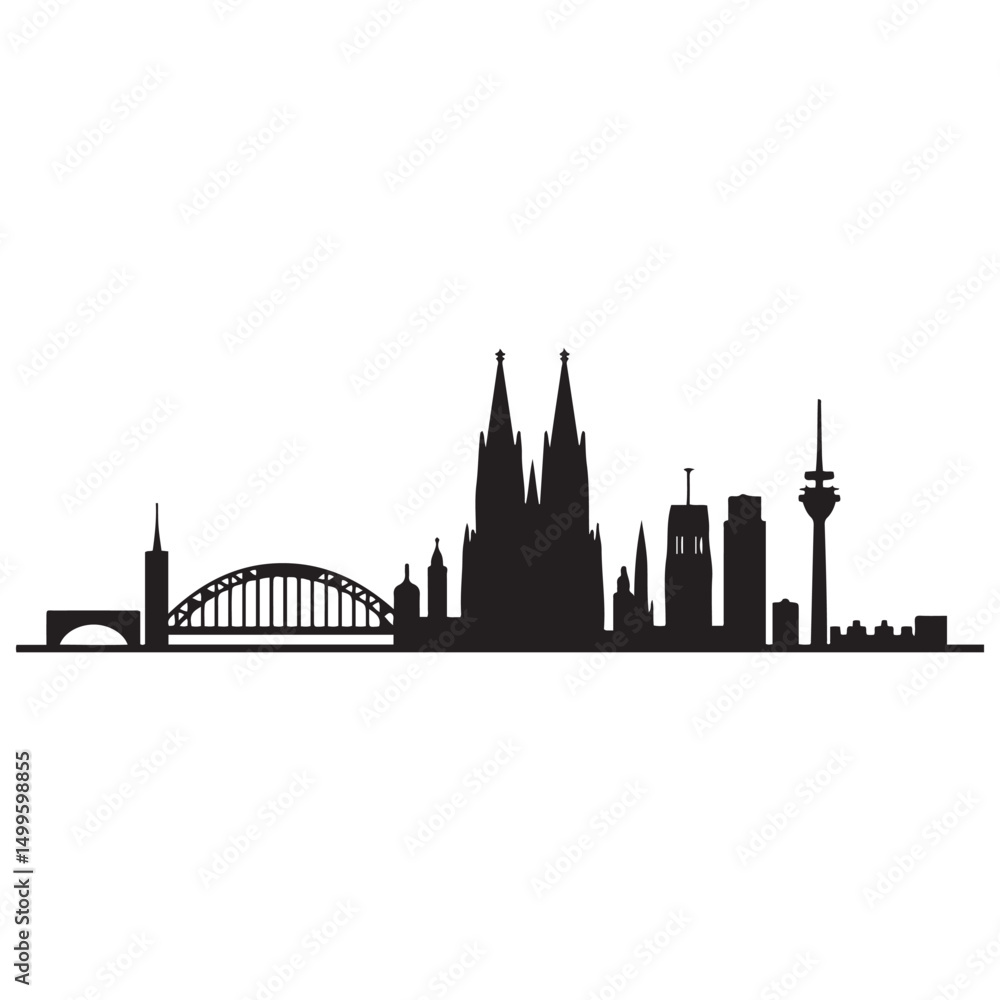 Naklejka premium Vector Cologne skyline. Travel Cologne landmarks. Business and tourism concept for presentation, banner, website. Vector black silhouette. with white background