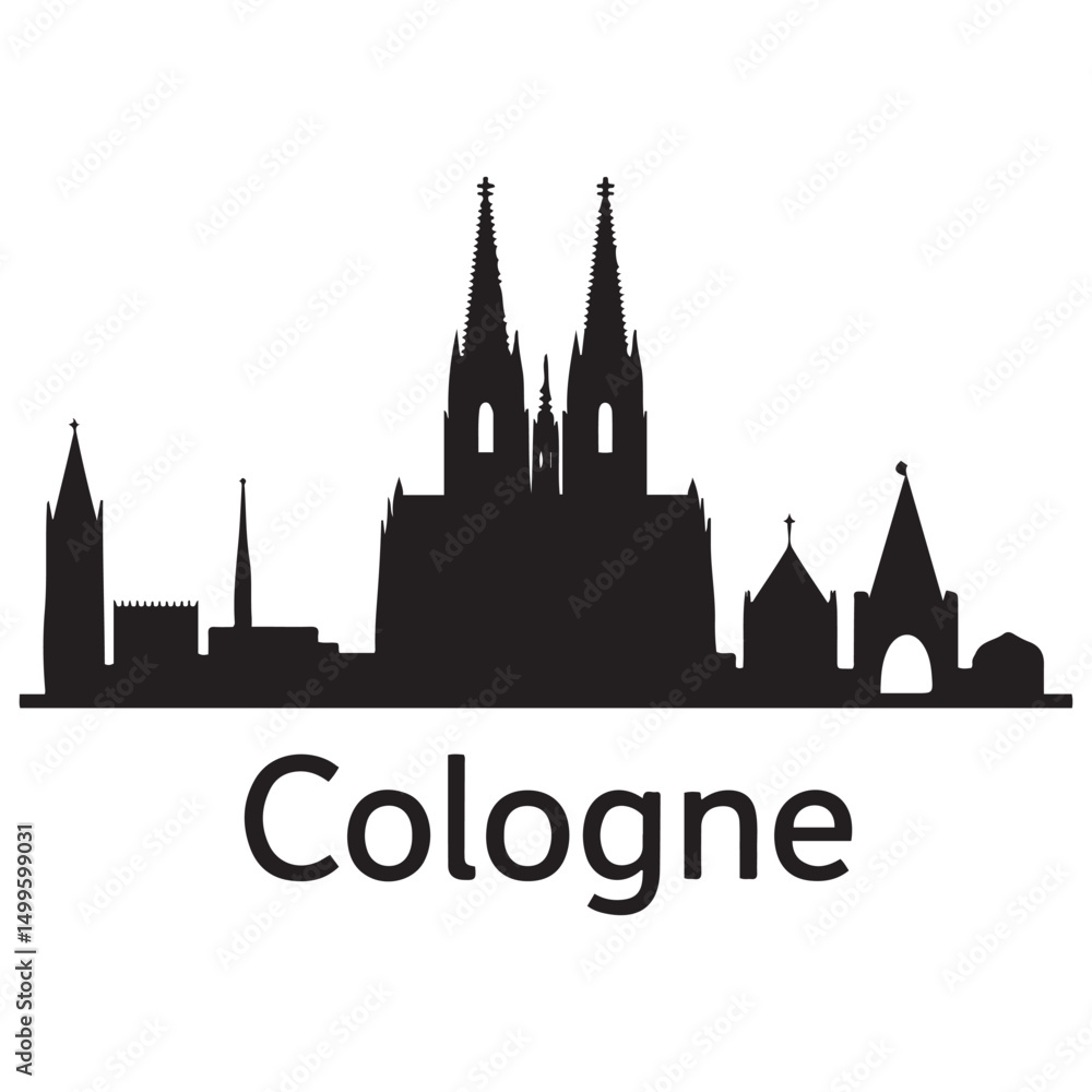 Vector Cologne skyline. Travel Cologne landmarks. Business and tourism concept for presentation, banner, website. Vector black silhouette. with white background Vector Cologne skyline. Travel Cologne landmarks. Business and tourism concept for presentation, banner, website. Vector black silhouette. with white background