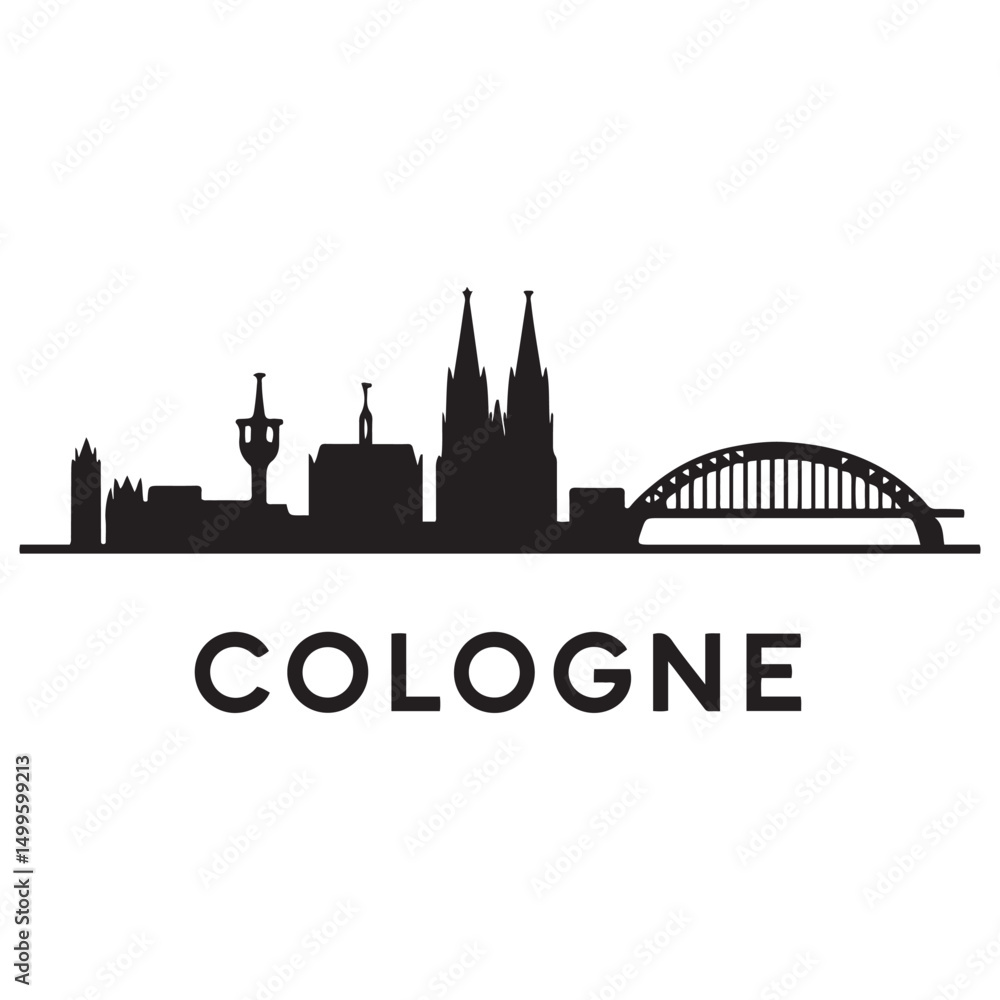 Vector Cologne skyline. Travel Cologne landmarks. Business and tourism concept for presentation, banner, website. Vector black silhouette. with white background Vector Cologne skyline. Travel Cologne landmarks. Business and tourism concept for presentation, banner, website. Vector black silhouette. with white background