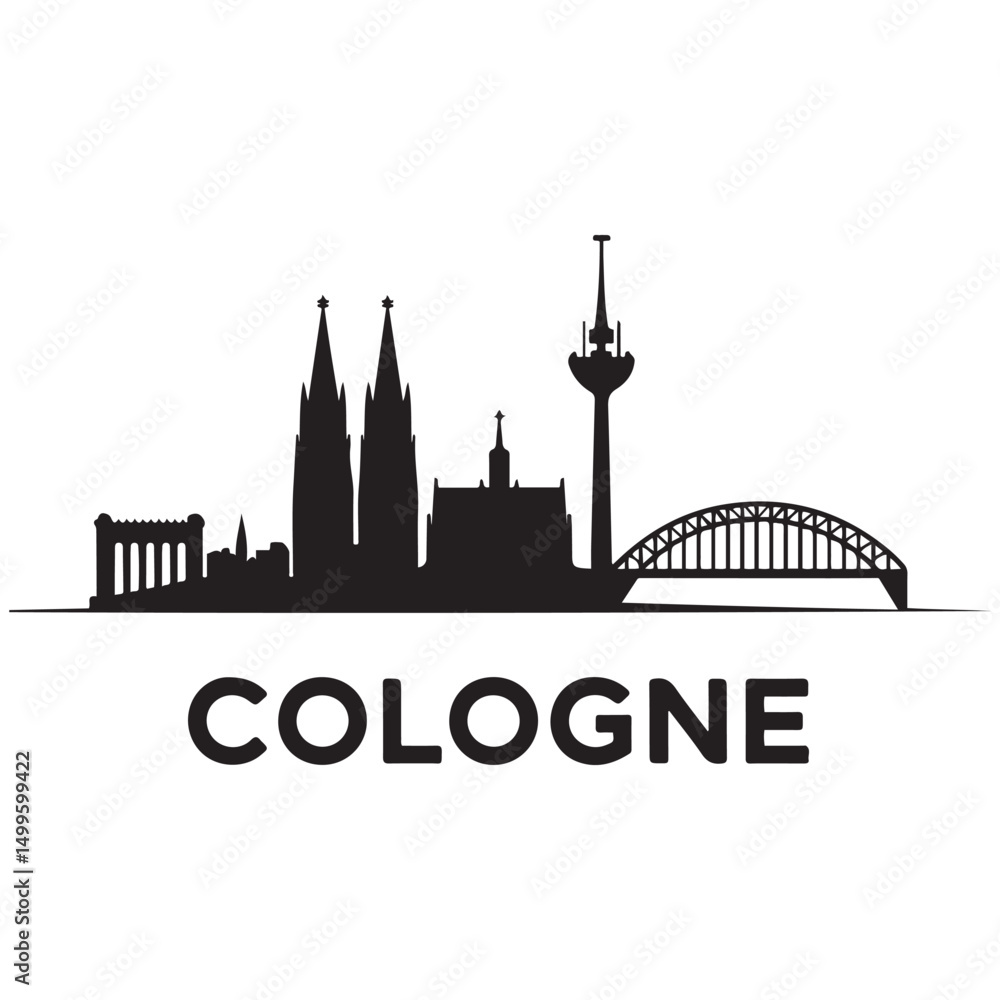 Naklejka premium Vector Cologne skyline. Travel Cologne landmarks. Business and tourism concept for presentation, banner, website. Vector black silhouette. with white background