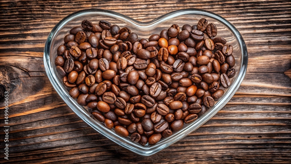 Fototapeta premium Coffee Beans in Heart-Shaped Bowl
