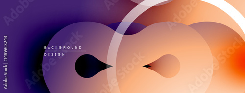 Abstract gradient shapes overlap, creating dynamic visual effect. Purple transitions to orange hues. Modern design element.