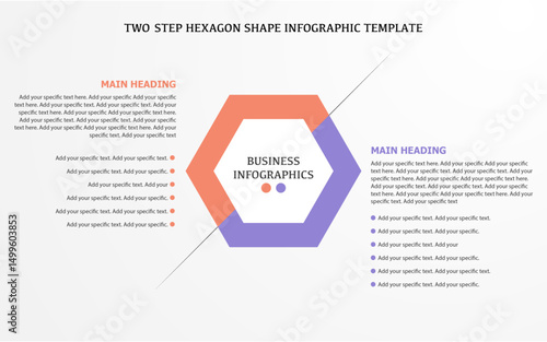 Hexagon shape two step infographics template design, Hexagon shape infographics for PPT