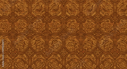 Seamless batik kawung motif pattern with geometric repetition in warm earthy vector design