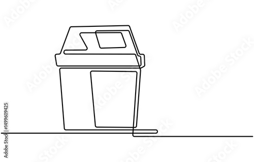 One line drawing trash bin clean environment vector, One continuous line drawing of garbage container, Plastic recycle waste dustbin in simple linear style.
