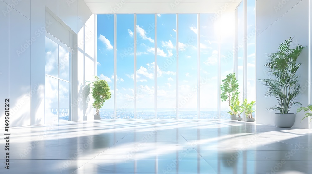 Fototapeta premium spacious bright office interior with minimalist design and sunlight