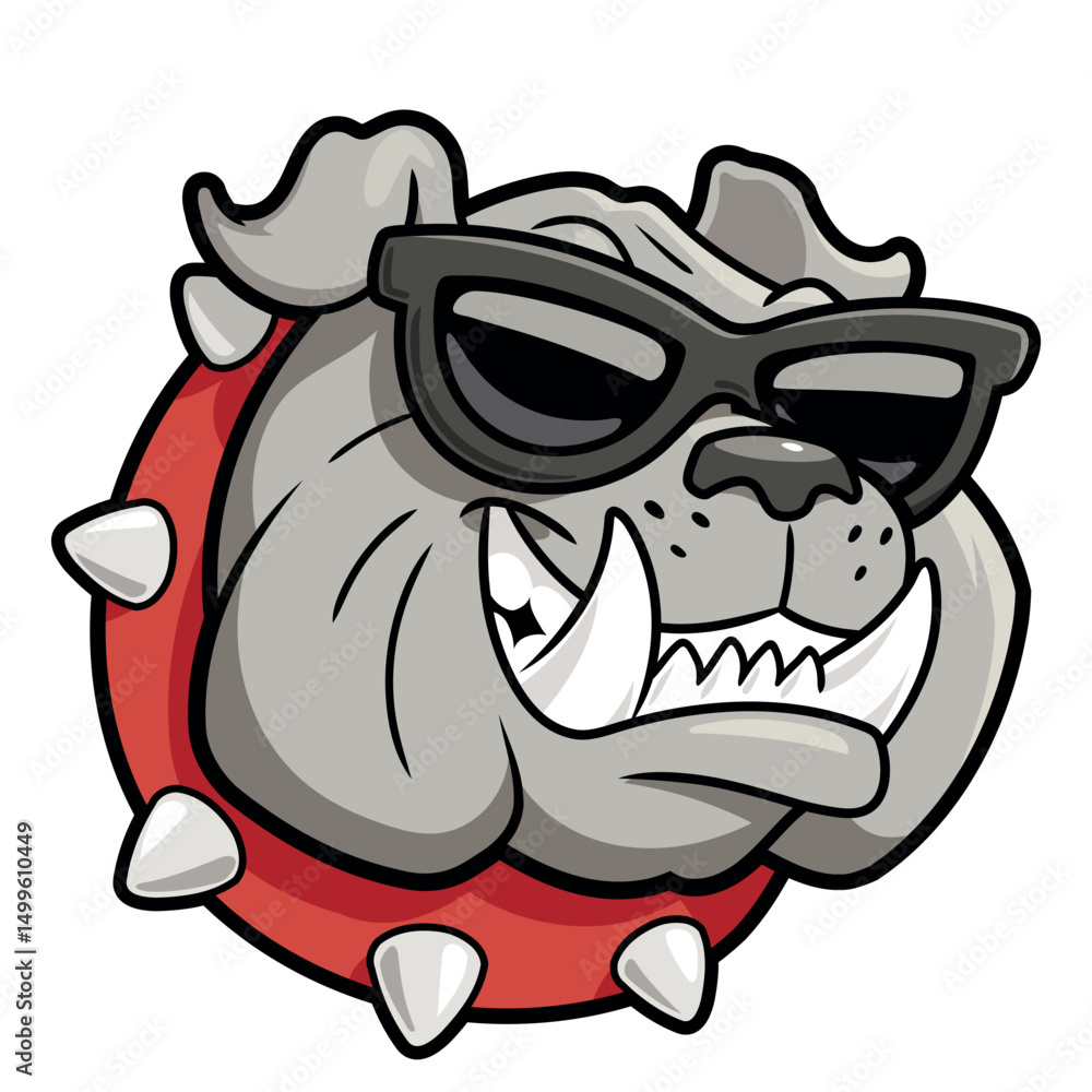 Naklejka premium Cartoon illustration of smiling bulldog head in sunglasses on white background