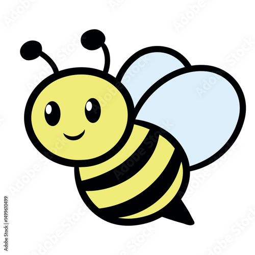 Vector illustration of cute smiling little bee on white background
