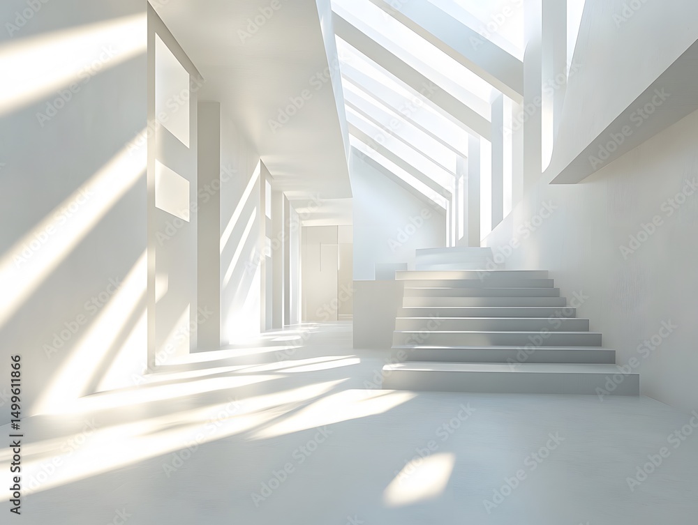 Fototapeta premium white empty office 3d design with sunlight and minimal structure