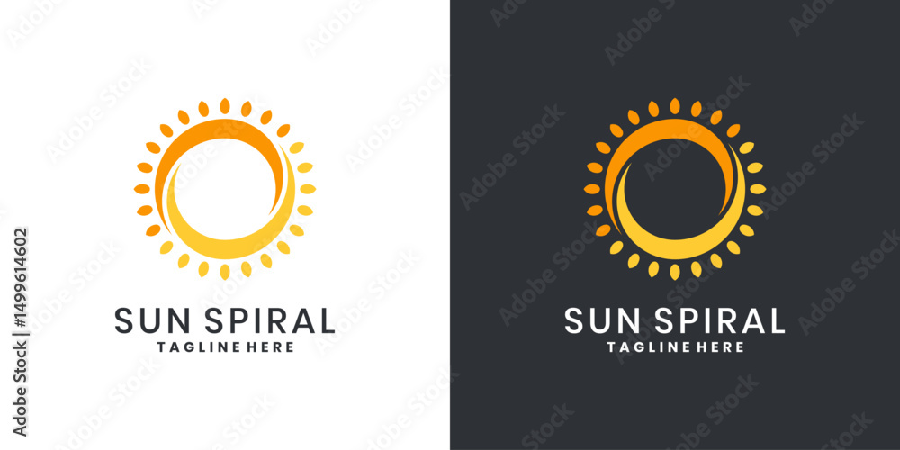 Fototapeta premium Spiral sun logo design with circular rays