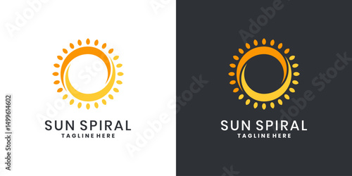 Spiral sun logo design with circular rays