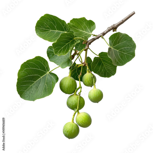 Wallpaper Mural Lush Green Fig Tree Branch with Round Unripe Figs and Vibrant Leaves Against Transparent Background transparent background png Torontodigital.ca