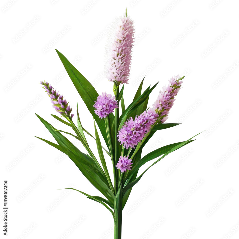 Naklejka premium Beautiful pink flowers with green leaves against a white background showcasing a vibrant botanical display transparent background png