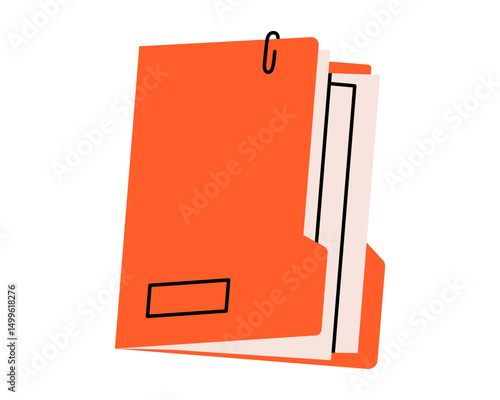Hand drawn cute illustration of folder with documents. Flat vector file archive in colored doodle style. Planning or time management icon. Paper office data. Catalog or organizer. Isolated.