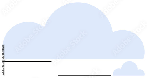 Large and small light blue clouds with minimal black horizontal lines beneath. Ideal for weather, data storage, simplicity, communication, calmness, creativity, innovation. Flat simple metaphor