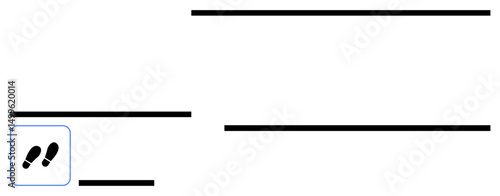Black footstep icon with horizontal black lines arranged in separate sections. Ideal for simplicity, direction, minimalism, wayfinding, organization, modern design, simple landing page