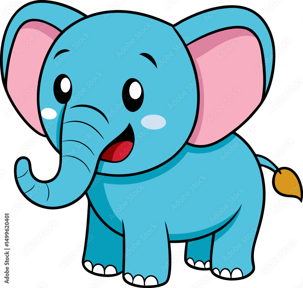 Obraz premium Cartoon elephant with big ears and blue skin smiling widely perfect for animal themed kids vector designs