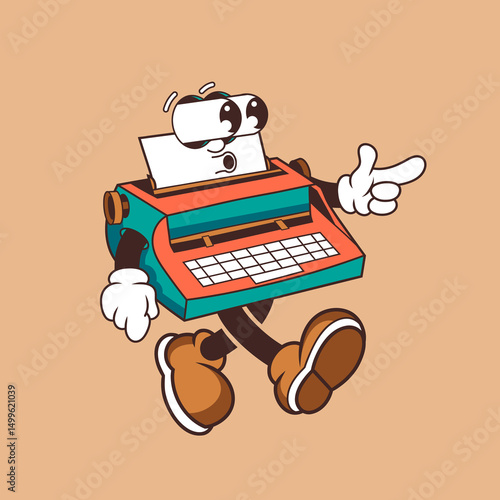 Retro character design of typewriter suprised