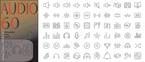 audio  line editable icon set. Editable stroke. Vector illustration	
